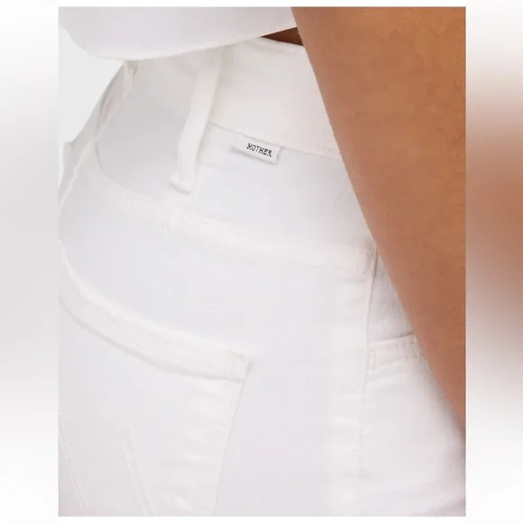 MOTHER The Hustler Ankle Fray Jeans White